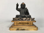 Antique Japanese Wooden Buddhist Statue Sitting Gold Black Buddha BD614