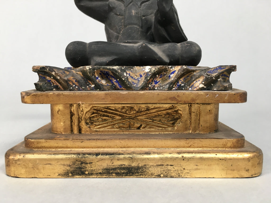 Antique Japanese Wooden Buddhist Statue Sitting Gold Black Buddha BD614