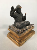 Antique Japanese Wooden Buddhist Statue Sitting Gold Black Buddha BD614