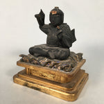 Antique Japanese Wooden Buddhist Statue Sitting Gold Black Buddha BD614