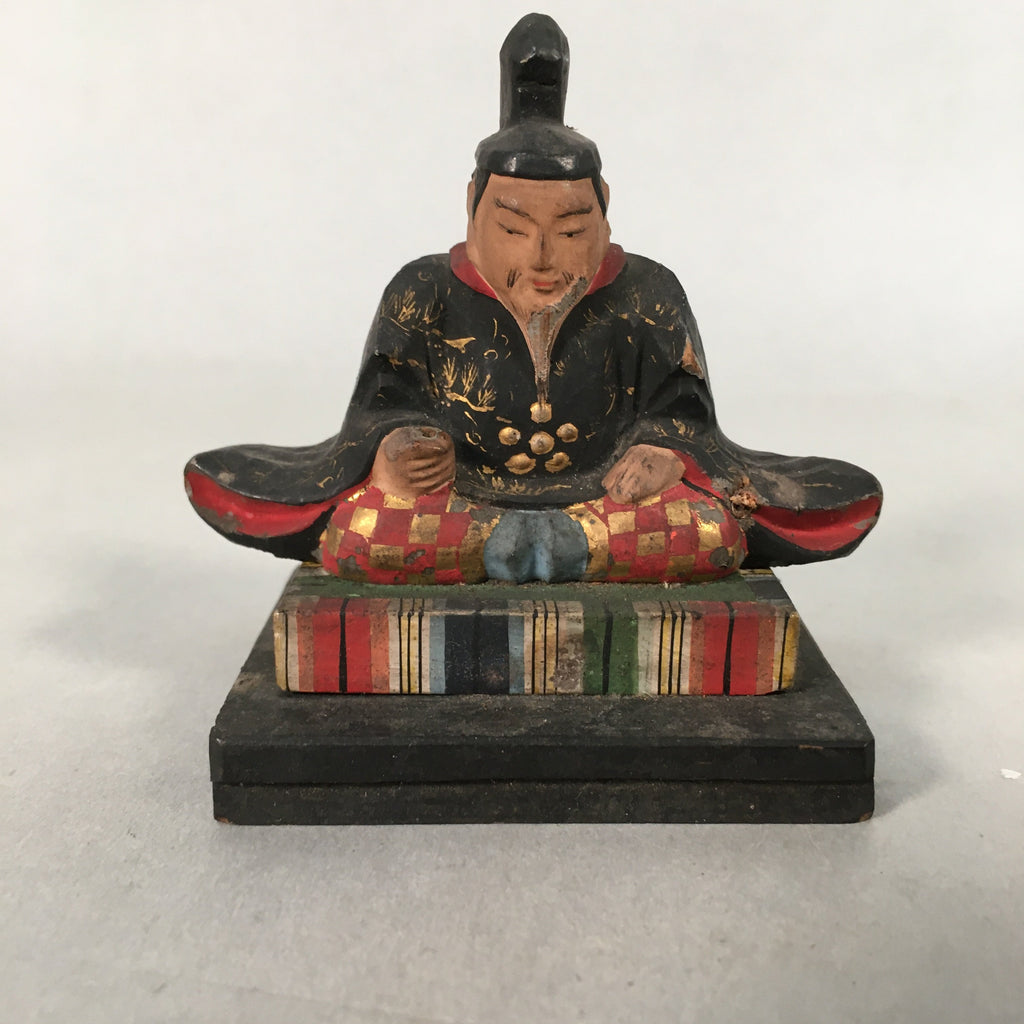 Antique Japanese Wooden HIna Doll Emperor Figurine Sitting C1900 BD617