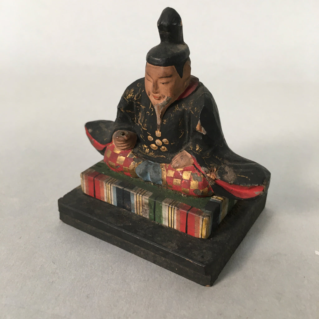 Antique Japanese Wooden HIna Doll Emperor Figurine Sitting C1900 BD617