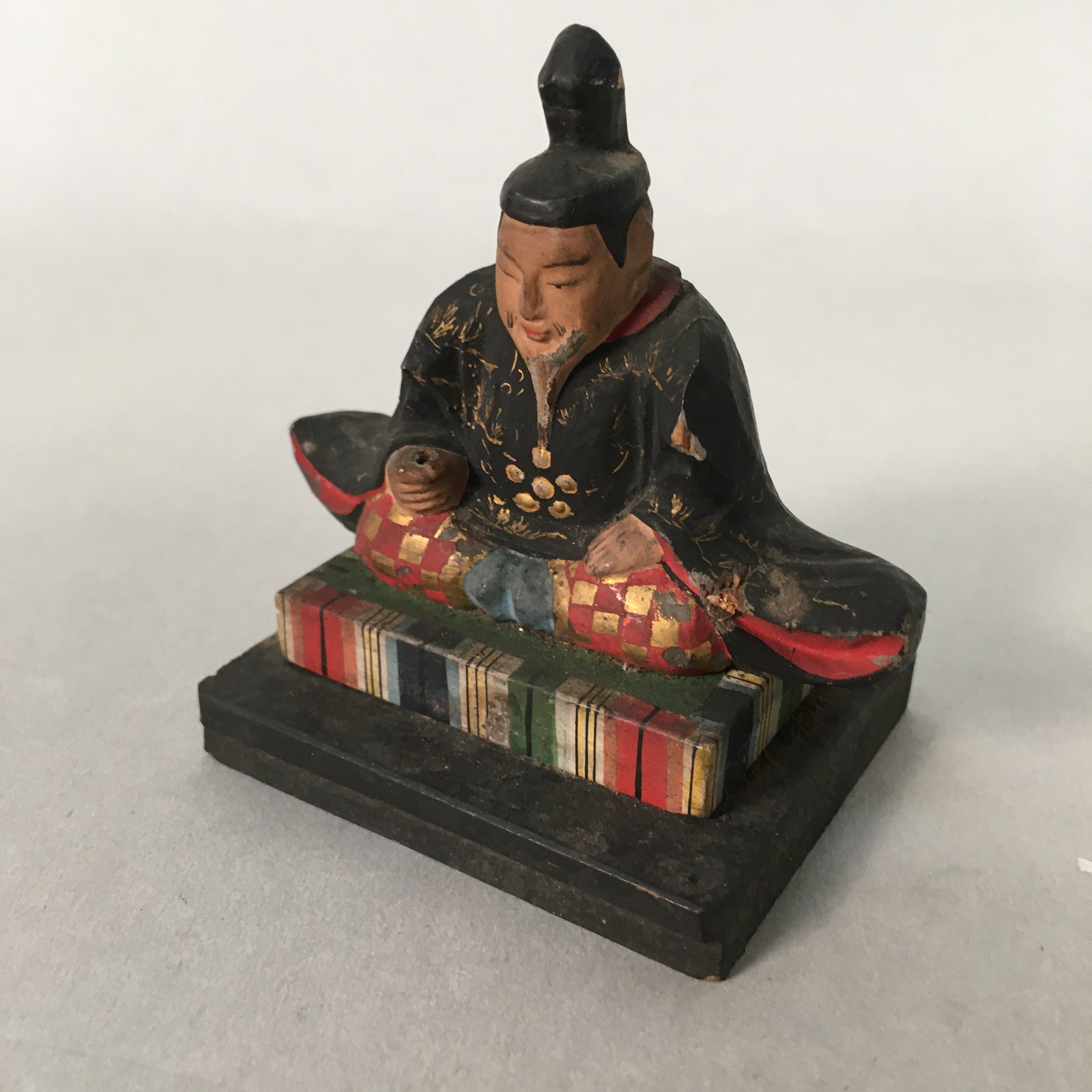 Antique Japanese Wooden HIna Doll Emperor Figurine Sitting C1900 BD617