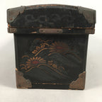 Antique Japanese Wooden Jewelry Box 1850 Edo Era Black Lacquerware T240