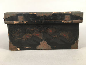 Antique Japanese Wooden Jewelry Box 1850 Edo Era Black Lacquerware T240