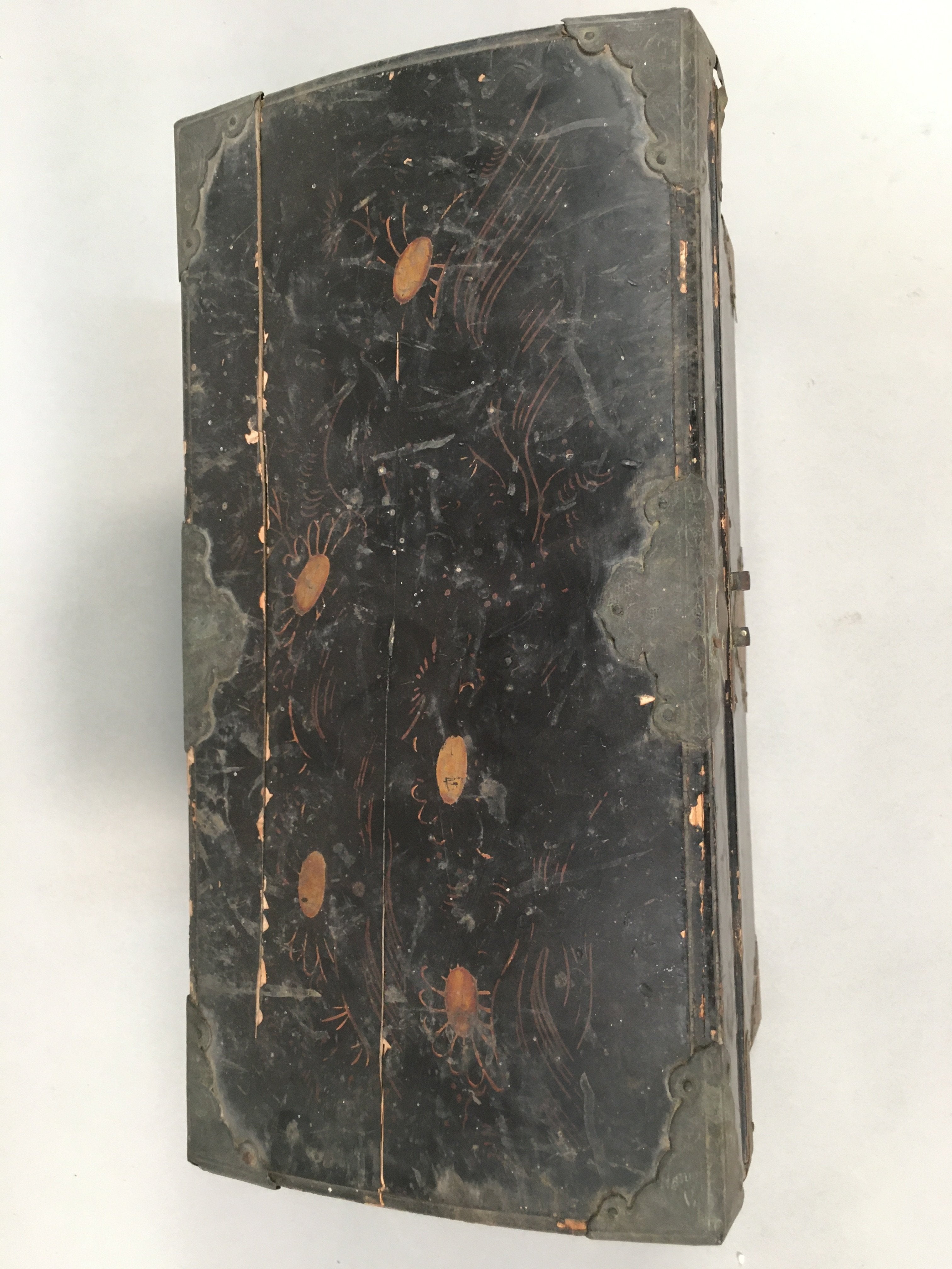 Antique Japanese Wooden Jewelry Box 1850 Edo Era Black Lacquerware T240