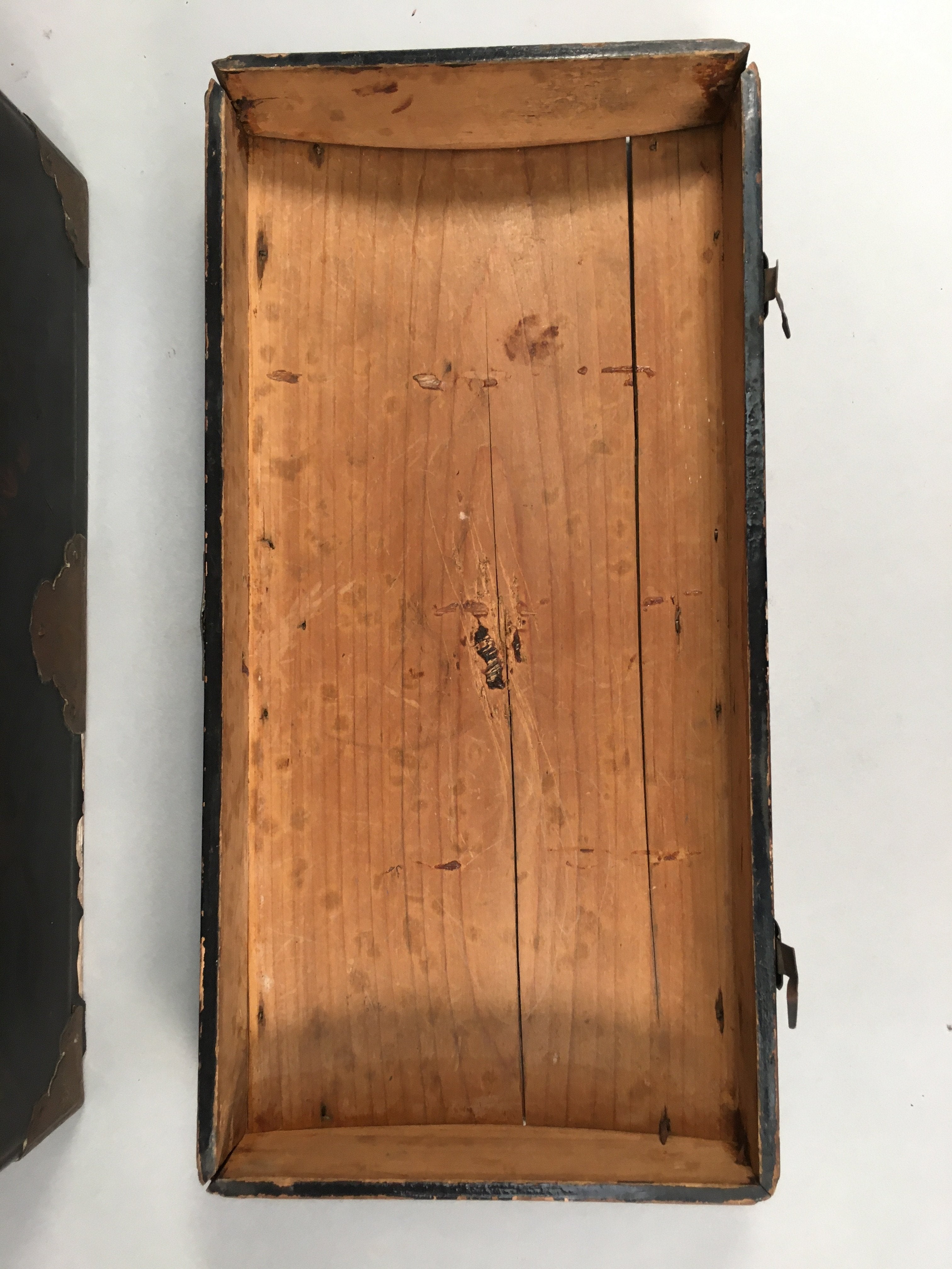 Antique Japanese Wooden Jewelry Box 1850 Edo Era Black Lacquerware T240