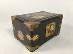 Antique Japanese Wooden Jewelry Box 1900 Shell Inlay Lock Key Embroidery T233
