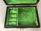 Antique Japanese Wooden Jewelry Box 1900 Shell Inlay Lock Key Embroidery T233
