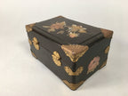 Antique Japanese Wooden Jewelry Box 1900 Shell Inlay Lock Key Embroidery T233