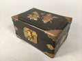 Antique Japanese Wooden Jewelry Box 1900 Shell Inlay Lock Key Embroidery T233