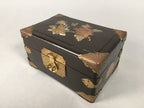 Antique Japanese Wooden Jewelry Box 1900 Shell Inlay Lock Key Embroidery T233