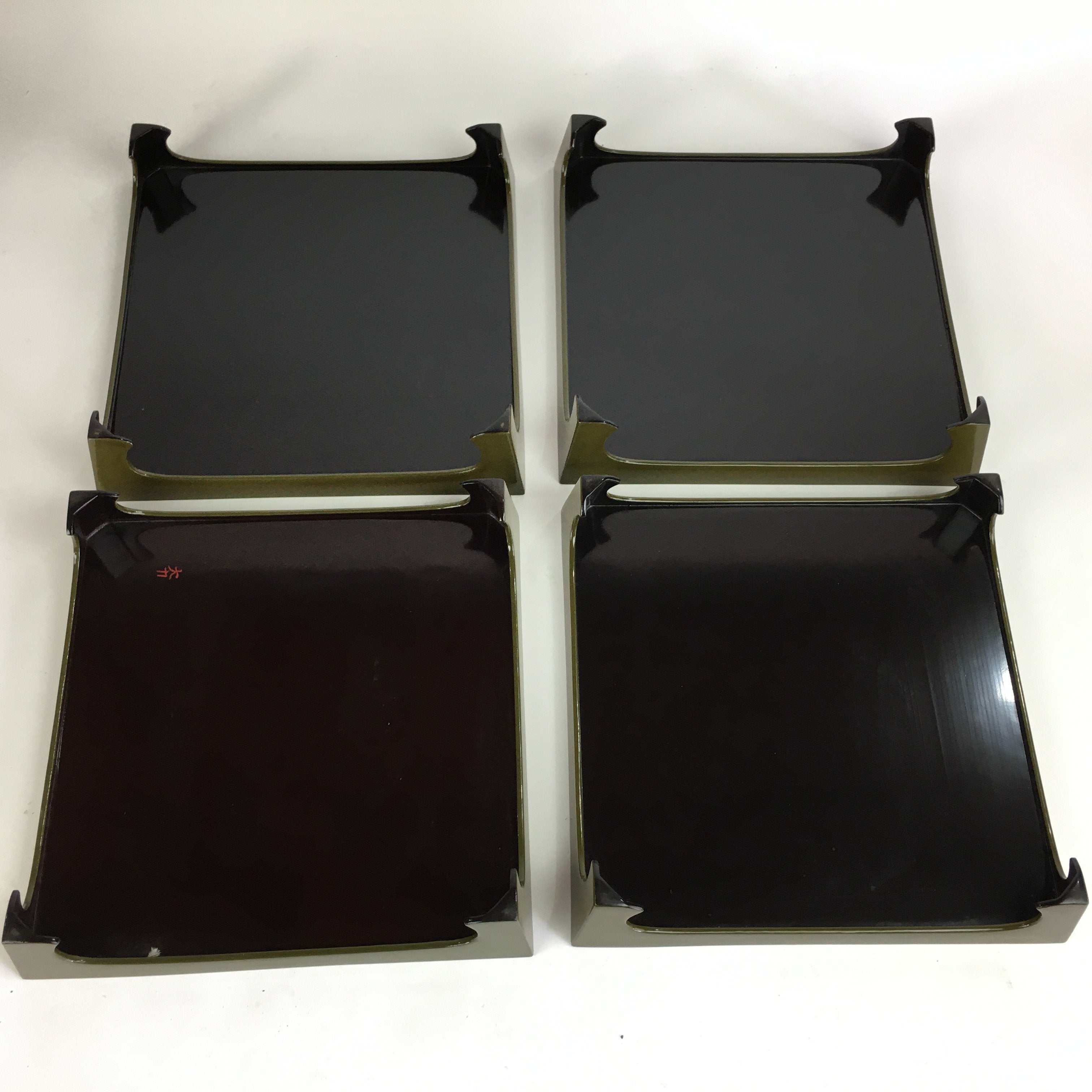 Antique Japanese Wooden Lacquer Tray 5pc Set Vtg Ozen tray Nurimono LWB43