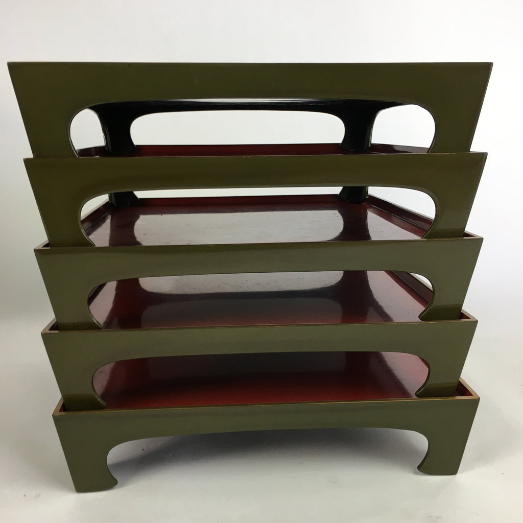 Antique Japanese Wooden Lacquer Tray 5pc Set Vtg Ozen tray Nurimono LWB43