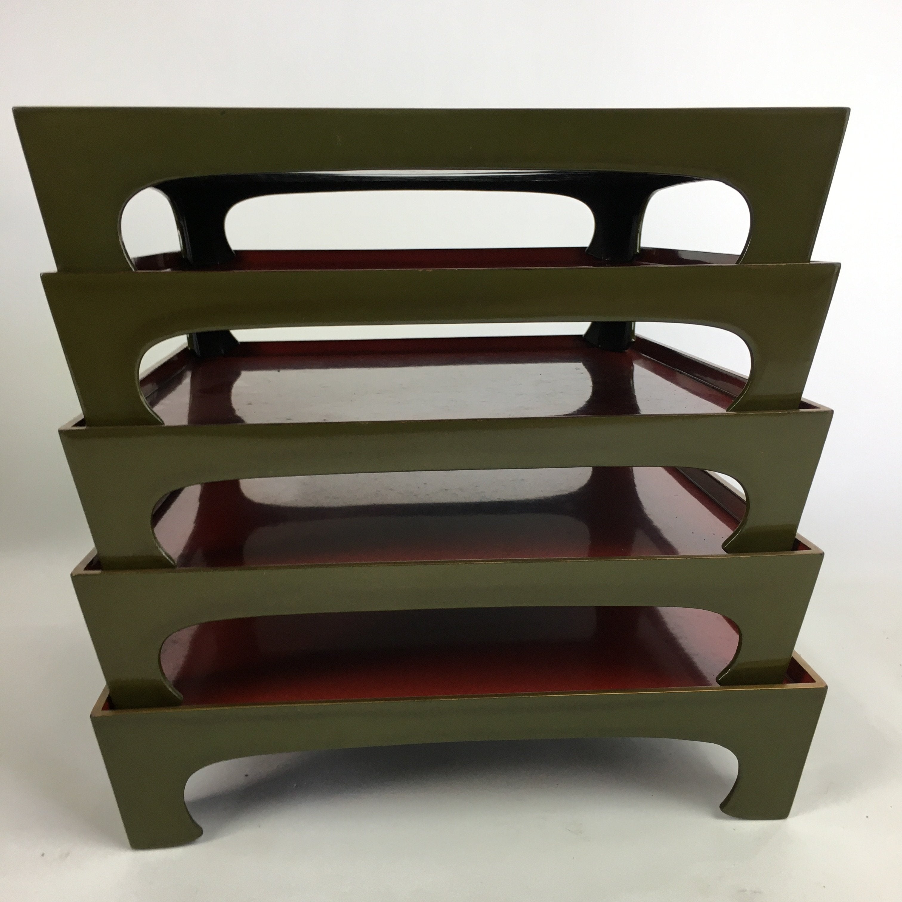 Antique Japanese Wooden Lacquer Tray 5pc Set Vtg Ozen tray Nurimono LWB43