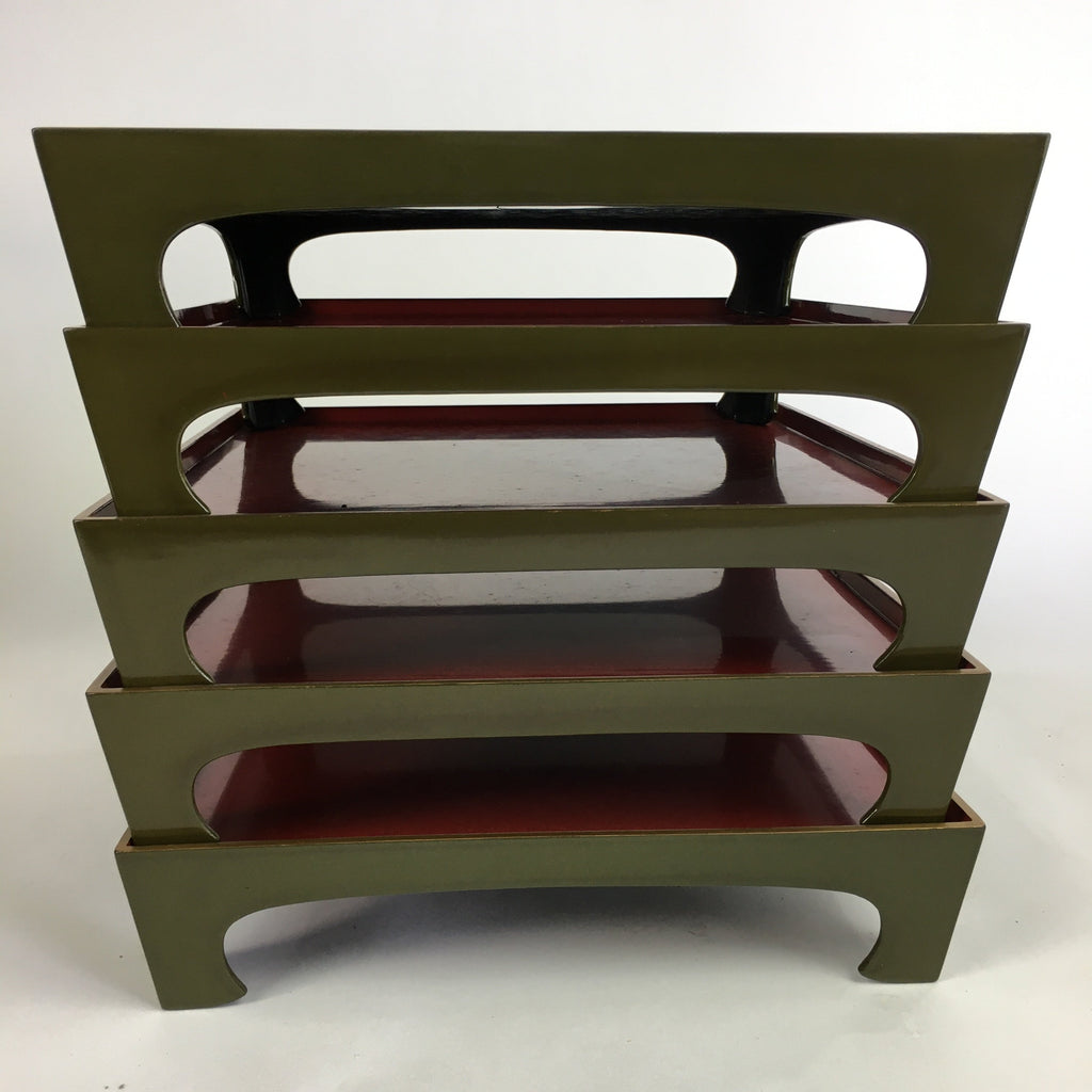 Antique Japanese Wooden Lacquer Tray 5pc Set Vtg Ozen tray Nurimono LWB43