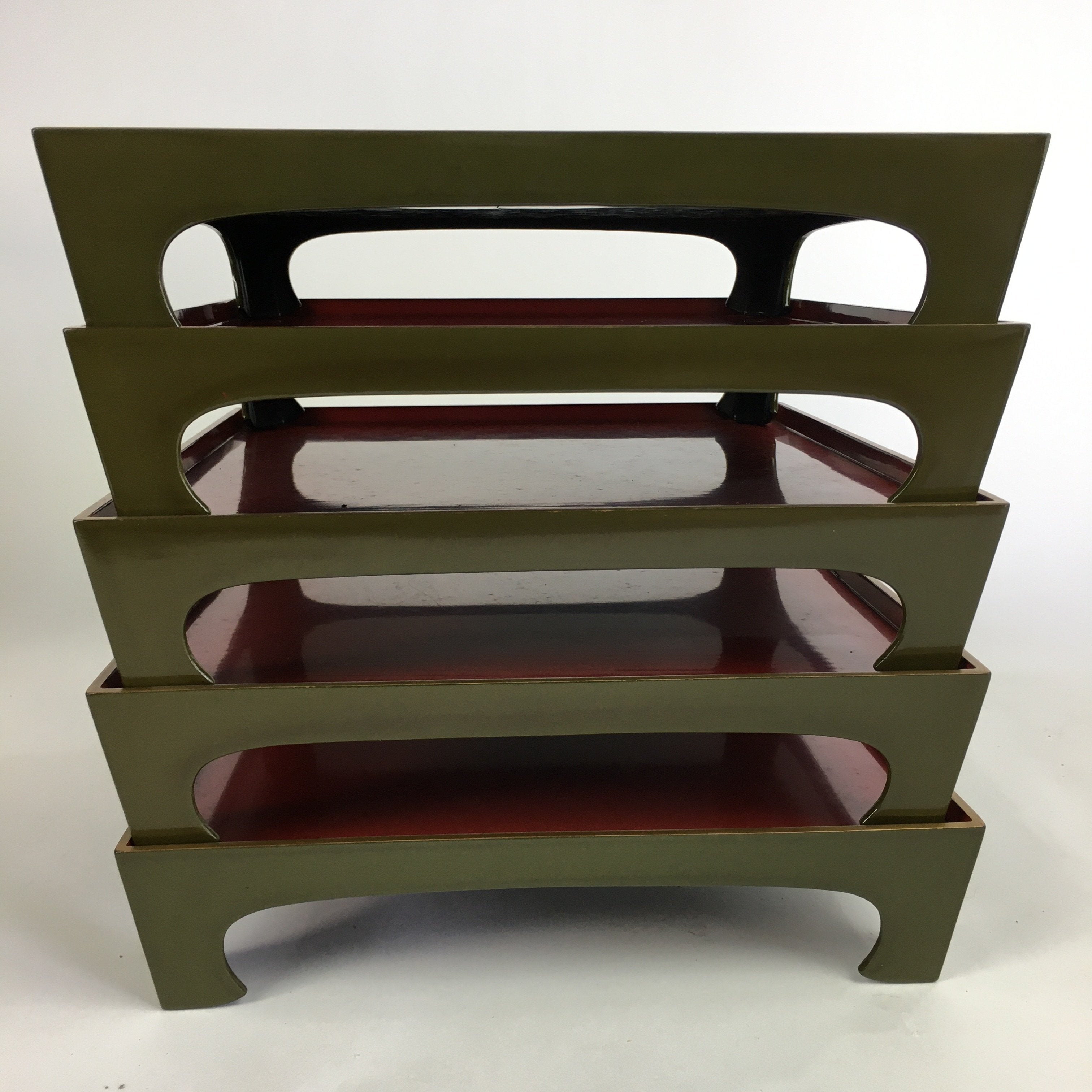 Antique Japanese Wooden Lacquer Tray 5pc Set Vtg Ozen tray Nurimono LWB43