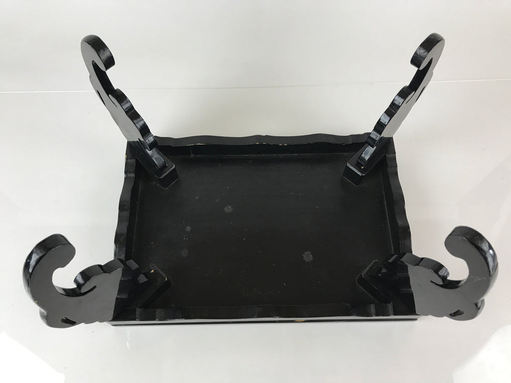 Antique Japanese Wooden Legged Tray Ozen Lacquered Black Table UR805