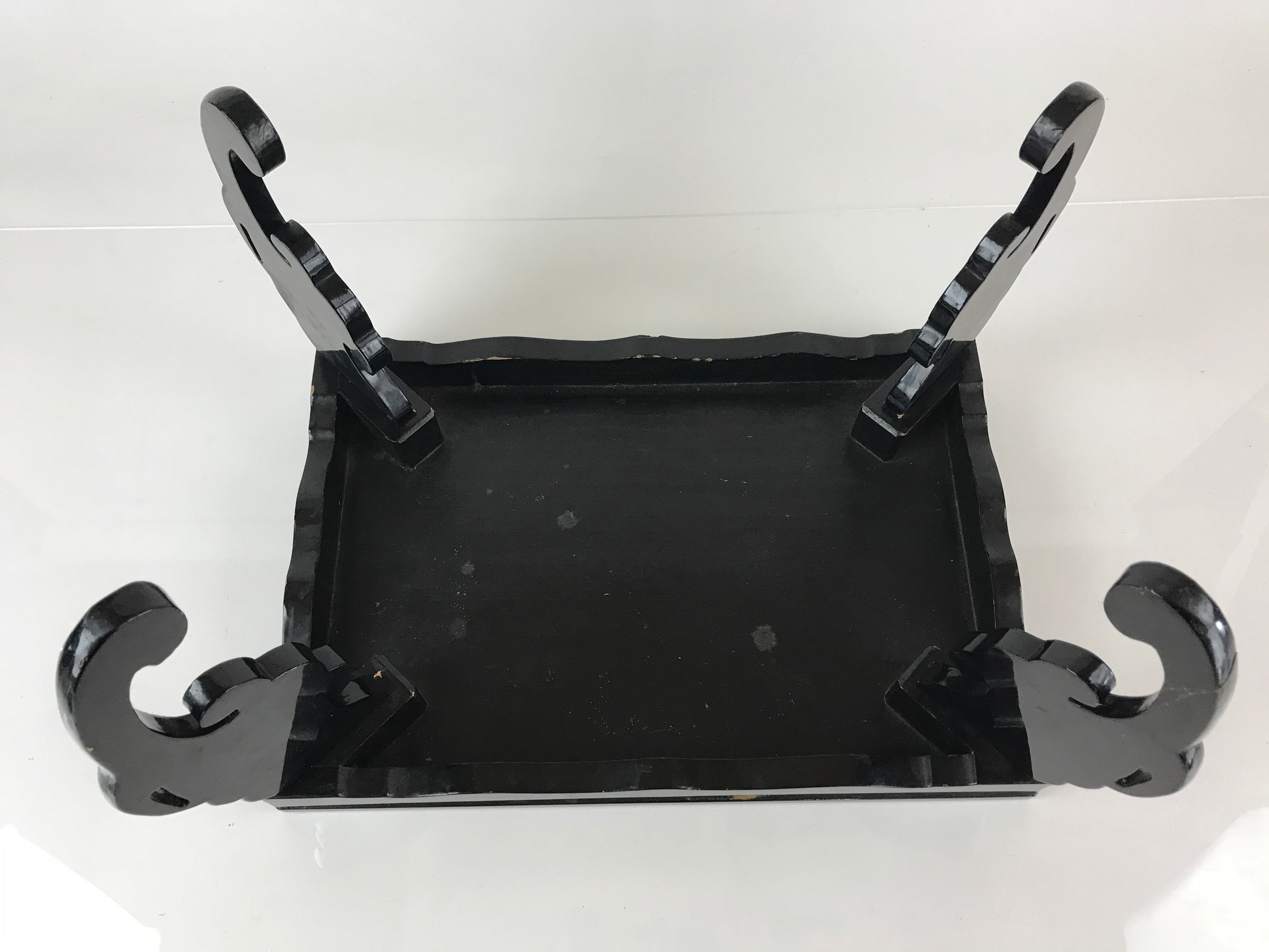 Antique Japanese Wooden Legged Tray Ozen Lacquered Black Table UR805