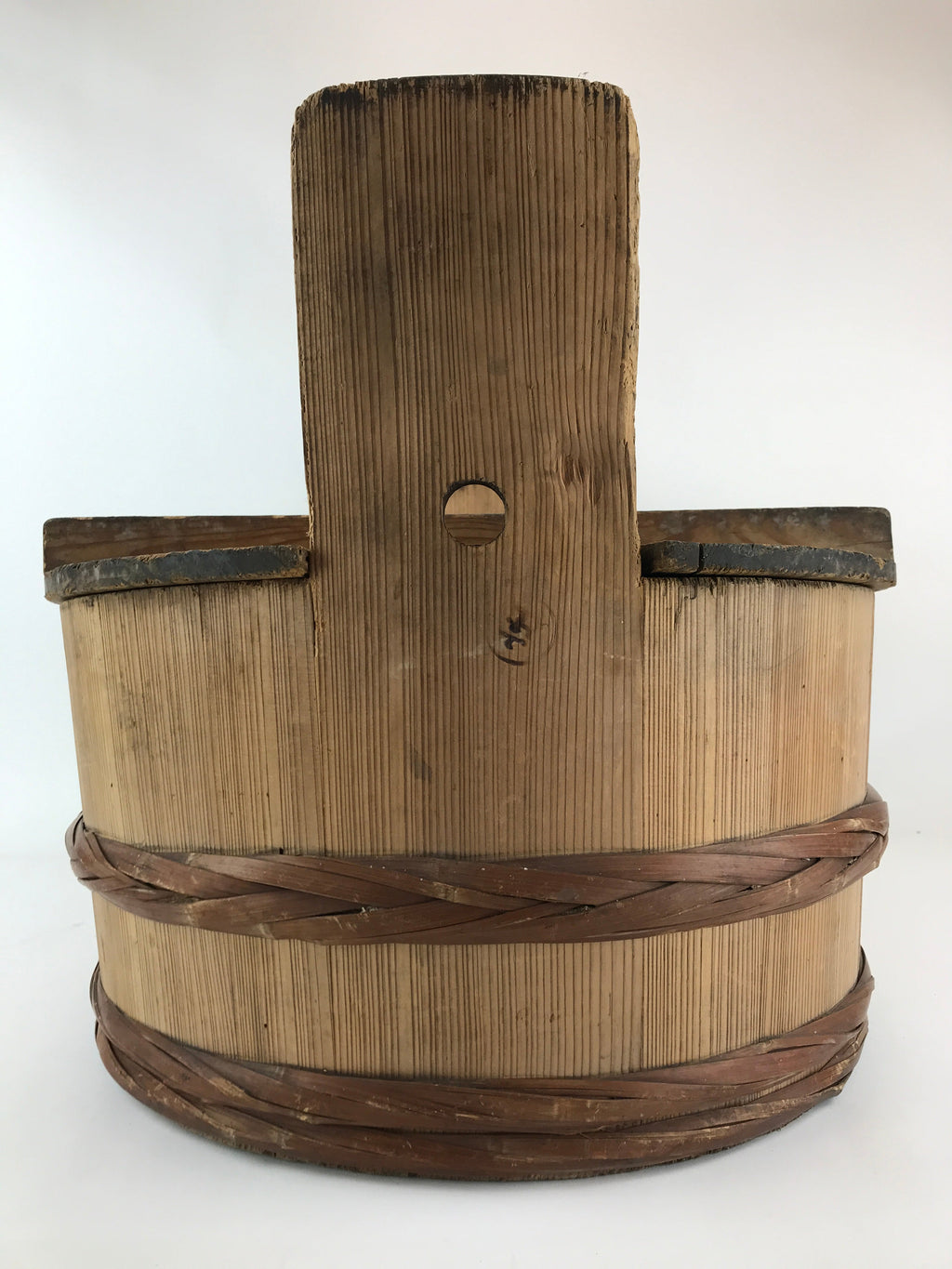 Antique Japanese Wooden Mizuoke Lidded Bucket C1900 Large Tub Wash Basin BK1