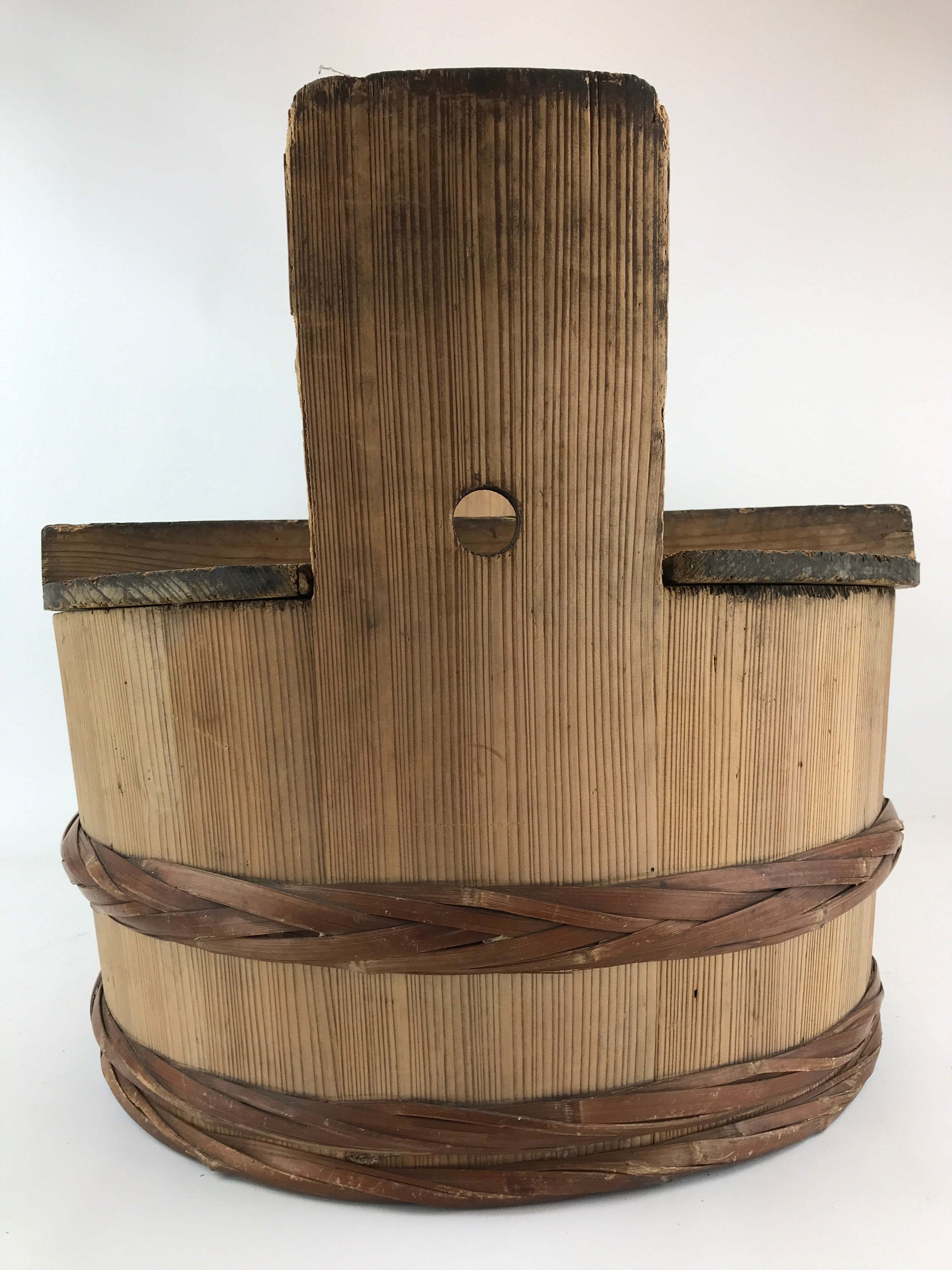 Antique Japanese Wooden Mizuoke Lidded Bucket C1900 Large Tub Wash Basin BK1