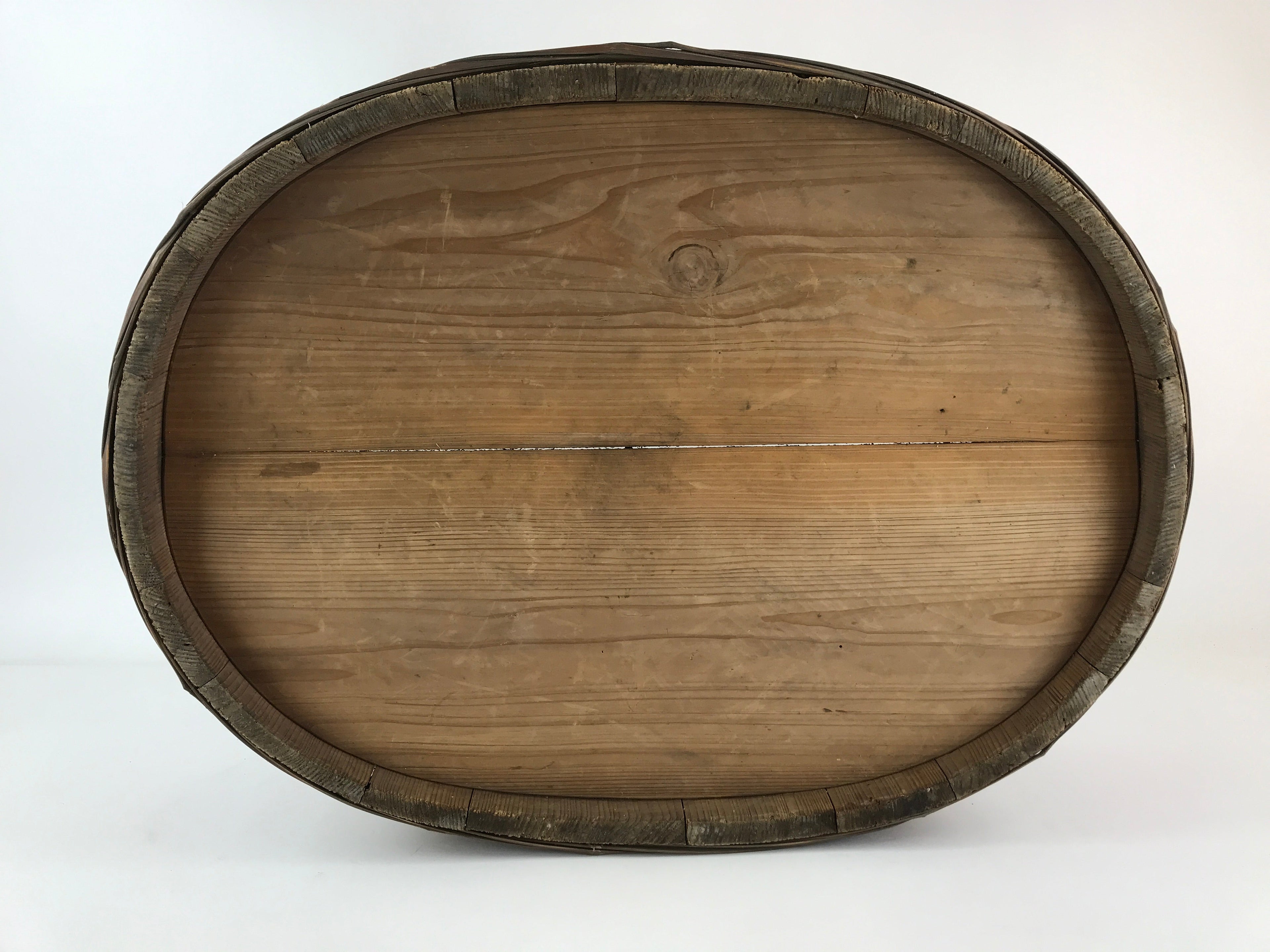 Antique Japanese Wooden Mizuoke Lidded Bucket C1900 Large Tub Wash Basin BK1