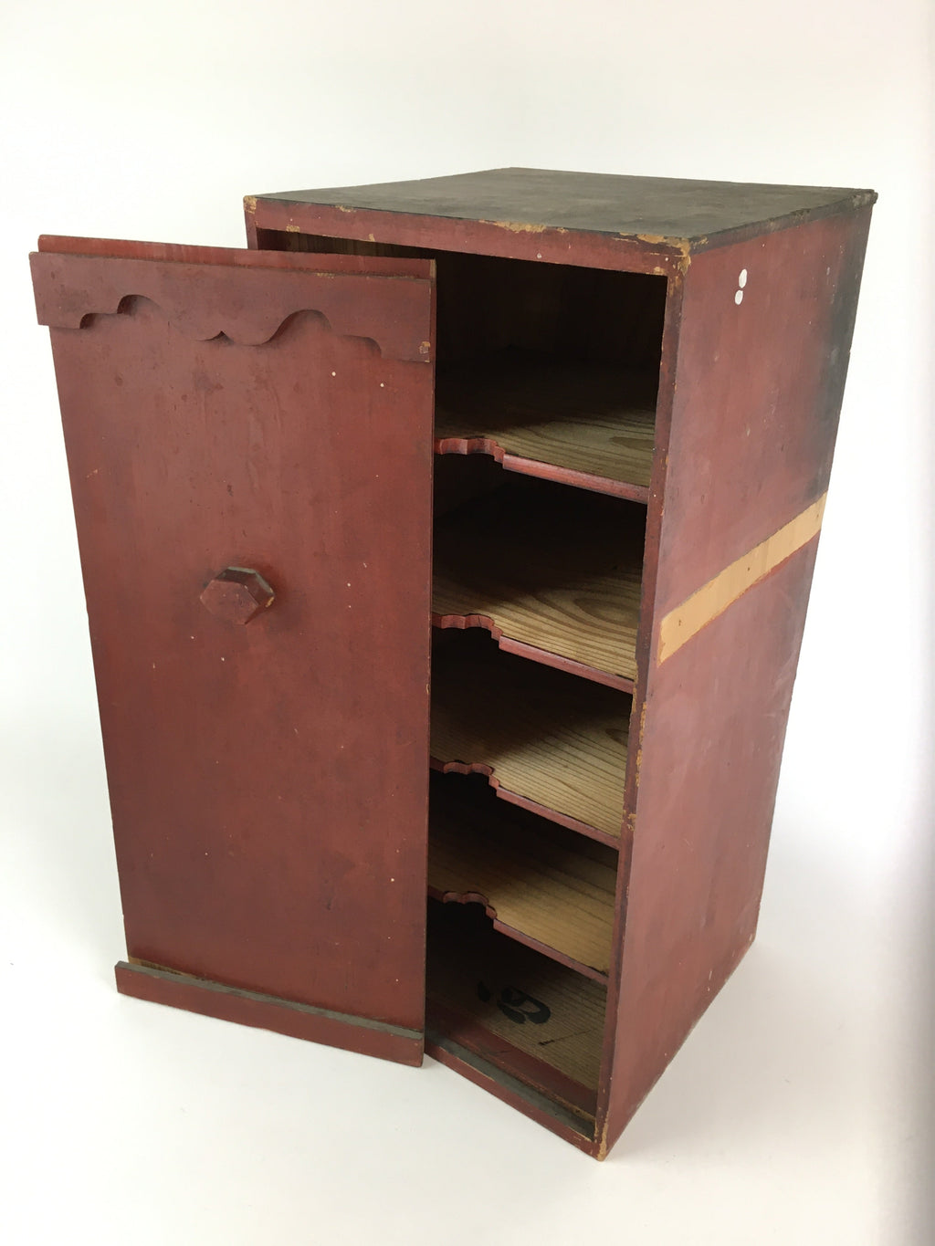 Antique Japanese Wooden Red Pottery Storage Box Inside 21x23x52cm WB954