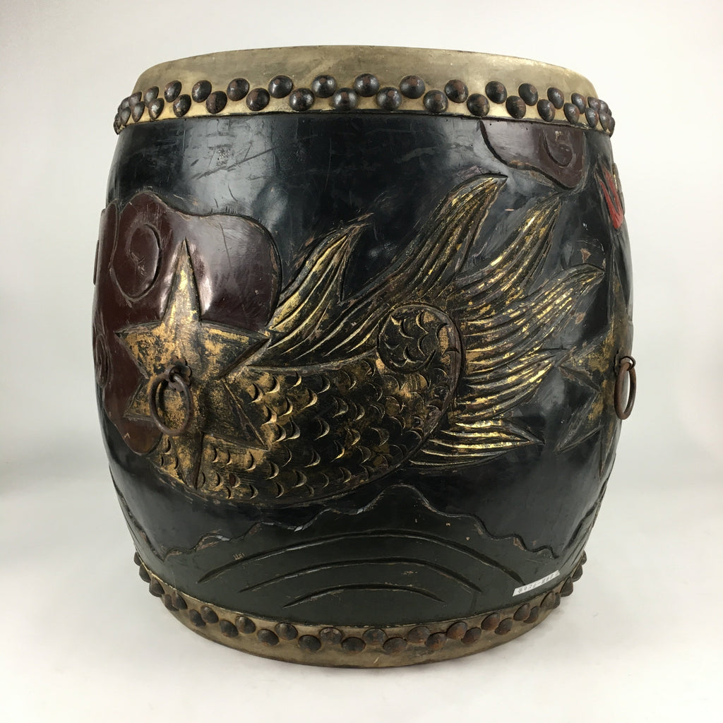 Antique Japanese Wooden Taiko Drum C1900 Dragon Matsuri Musical Instrument BD718
