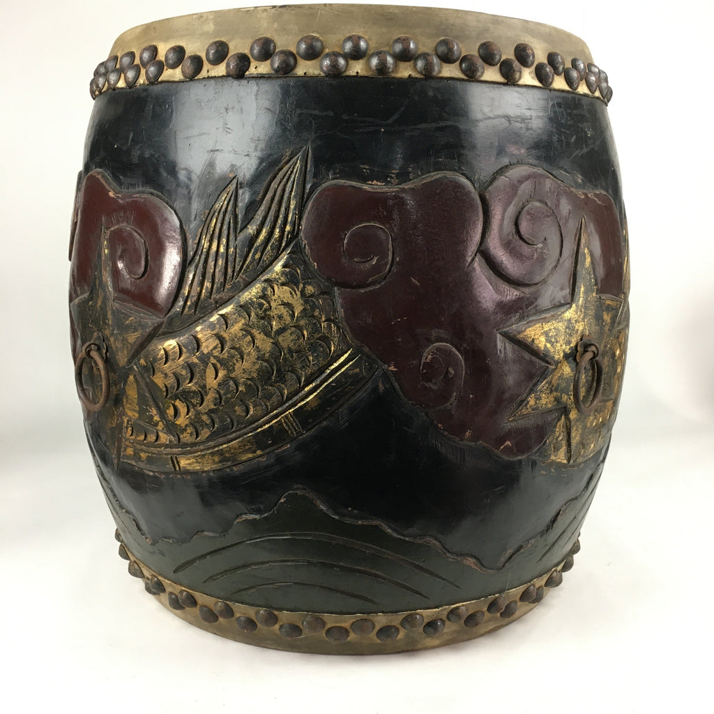 Antique Japanese Wooden Taiko Drum C1900 Dragon Matsuri Musical Instrument BD718