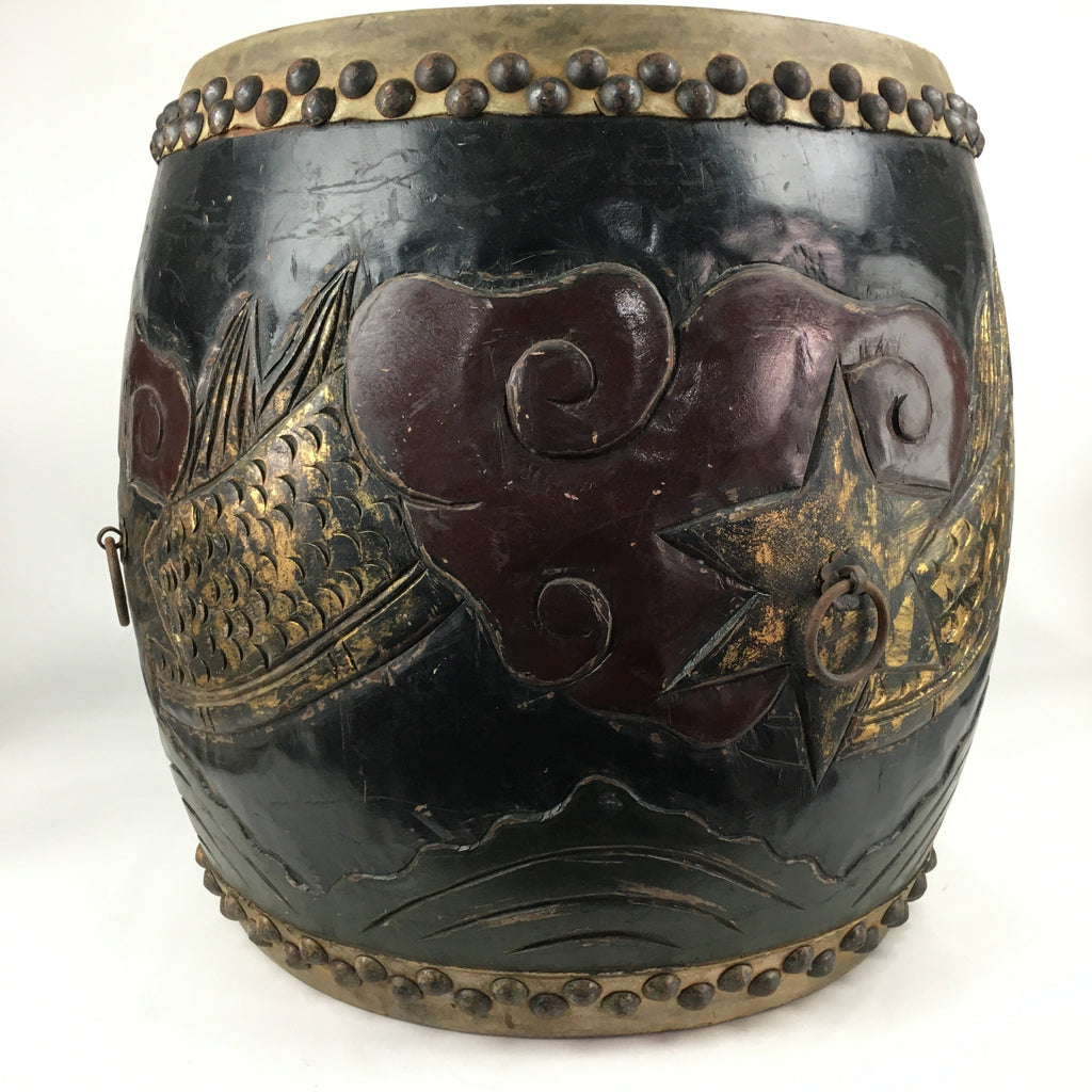 Antique Japanese Wooden Taiko Drum C1900 Dragon Matsuri Musical Instrument BD718