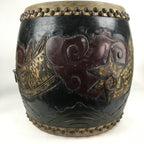 Antique Japanese Wooden Taiko Drum C1900 Dragon Matsuri Musical Instrument BD718