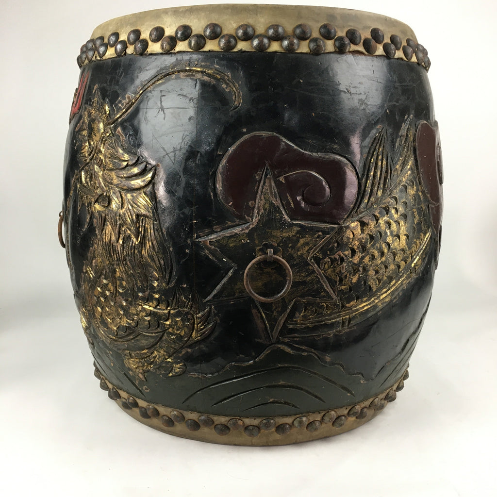 Antique Japanese Wooden Taiko Drum C1900 Dragon Matsuri Musical Instrument BD718