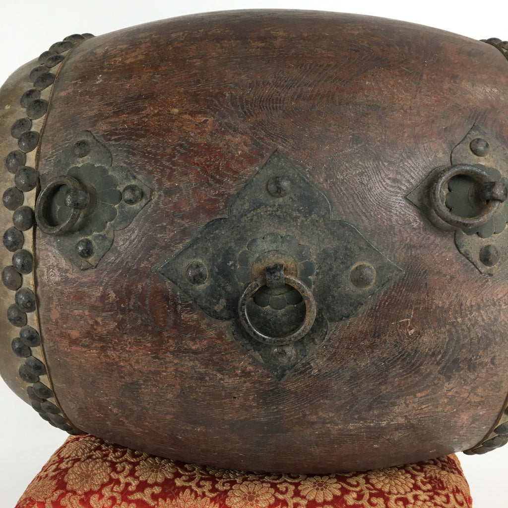Antique Japanese Wooden Taiko Drum Matsuri Musical Instrument Brown BD724
