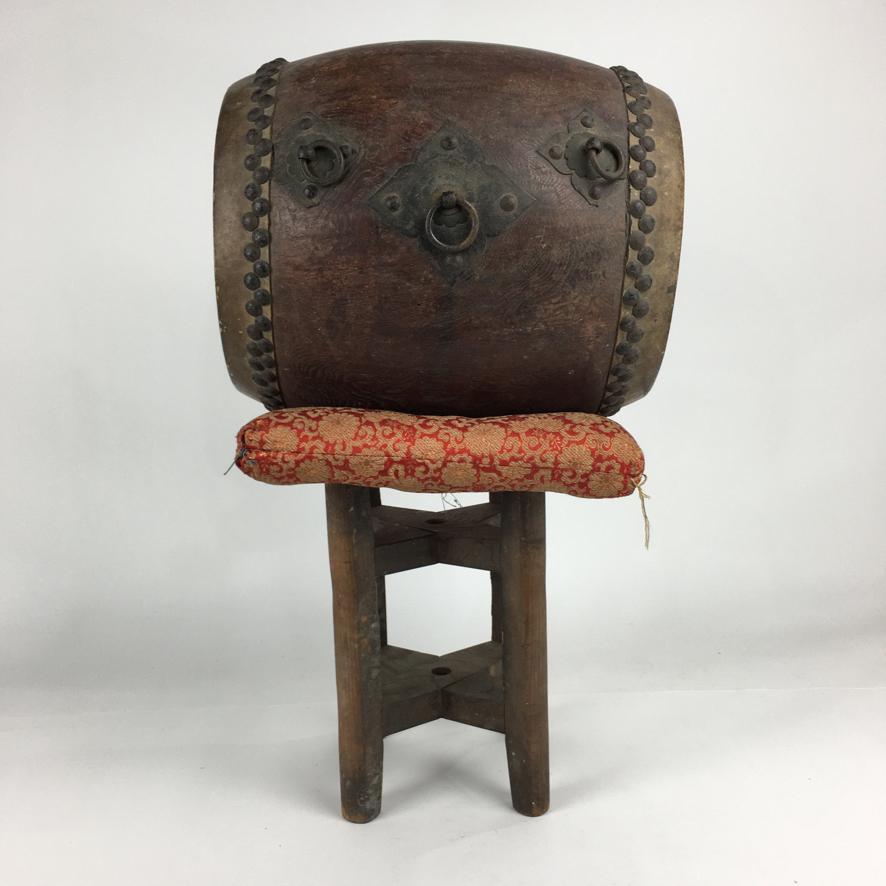 Antique Japanese Wooden Taiko Drum Matsuri Musical Instrument Brown BD724