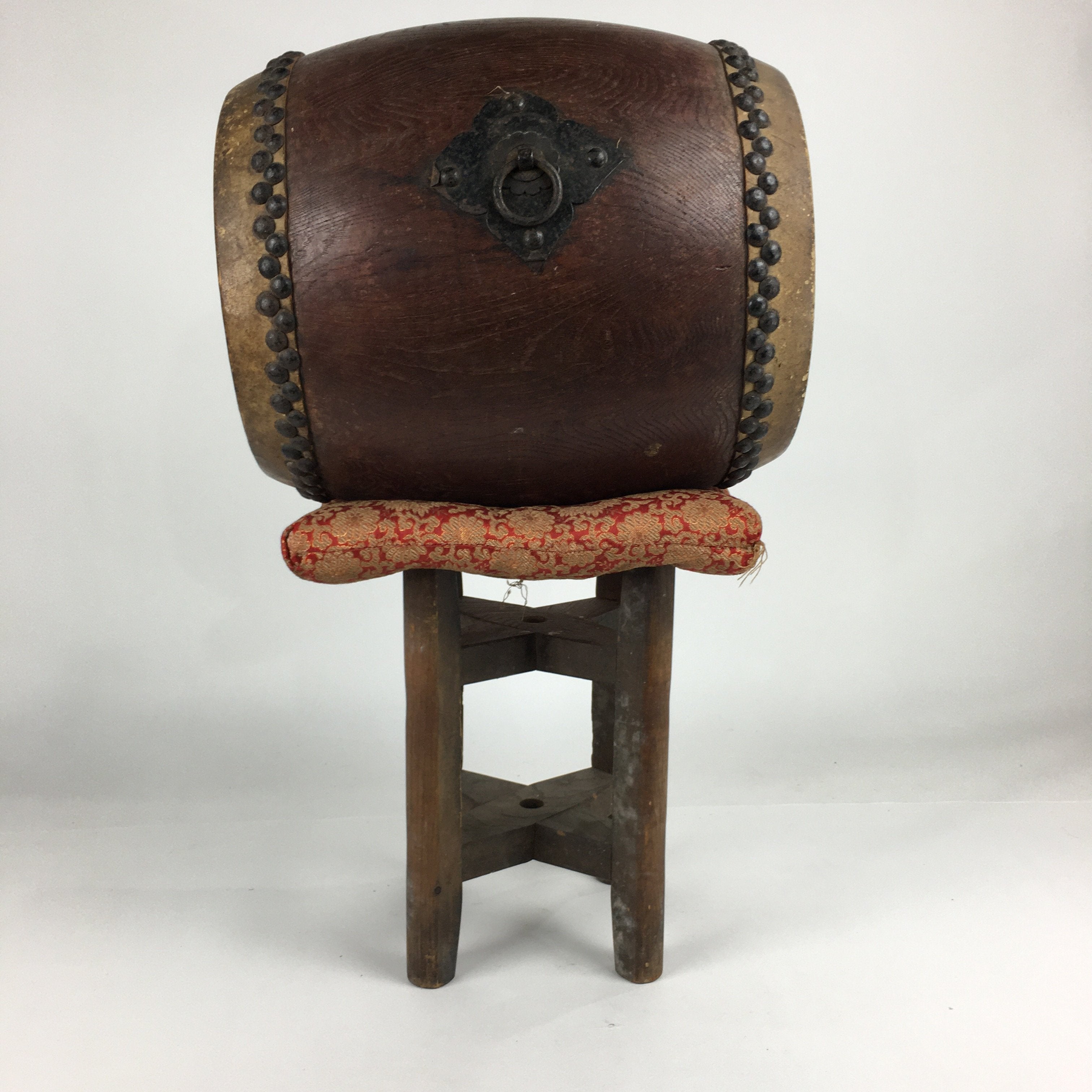 Antique Japanese Wooden Taiko Drum Matsuri Musical Instrument Brown BD724