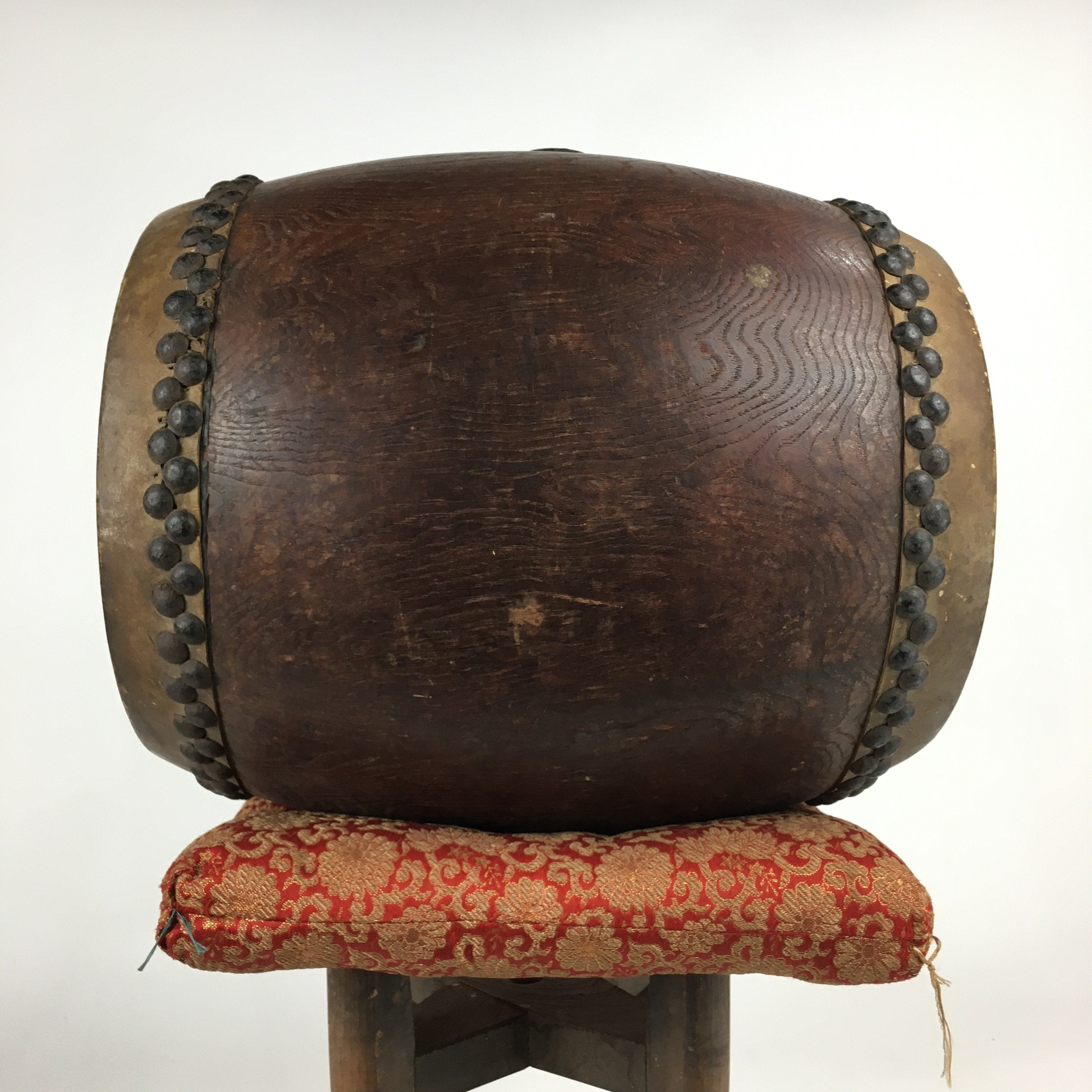 Antique Japanese Wooden Taiko Drum Matsuri Musical Instrument Brown BD724