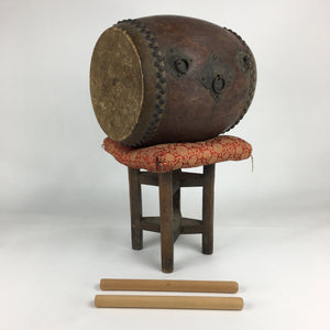 Antique Japanese Wooden Taiko Drum Matsuri Musical Instrument Brown BD724