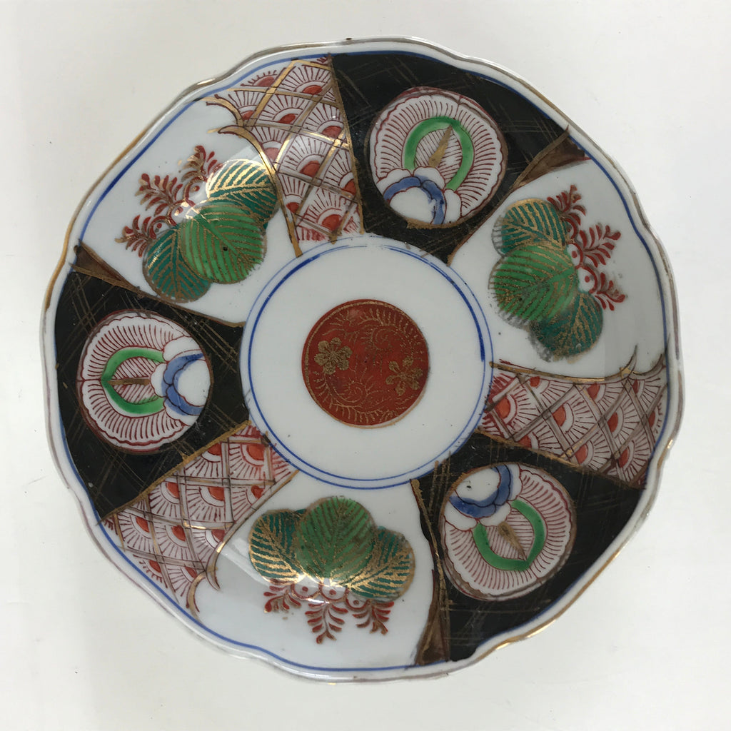 Antique Japanese koimari Arita Ware Porcelain Bowl Red Green Floral Design PY198