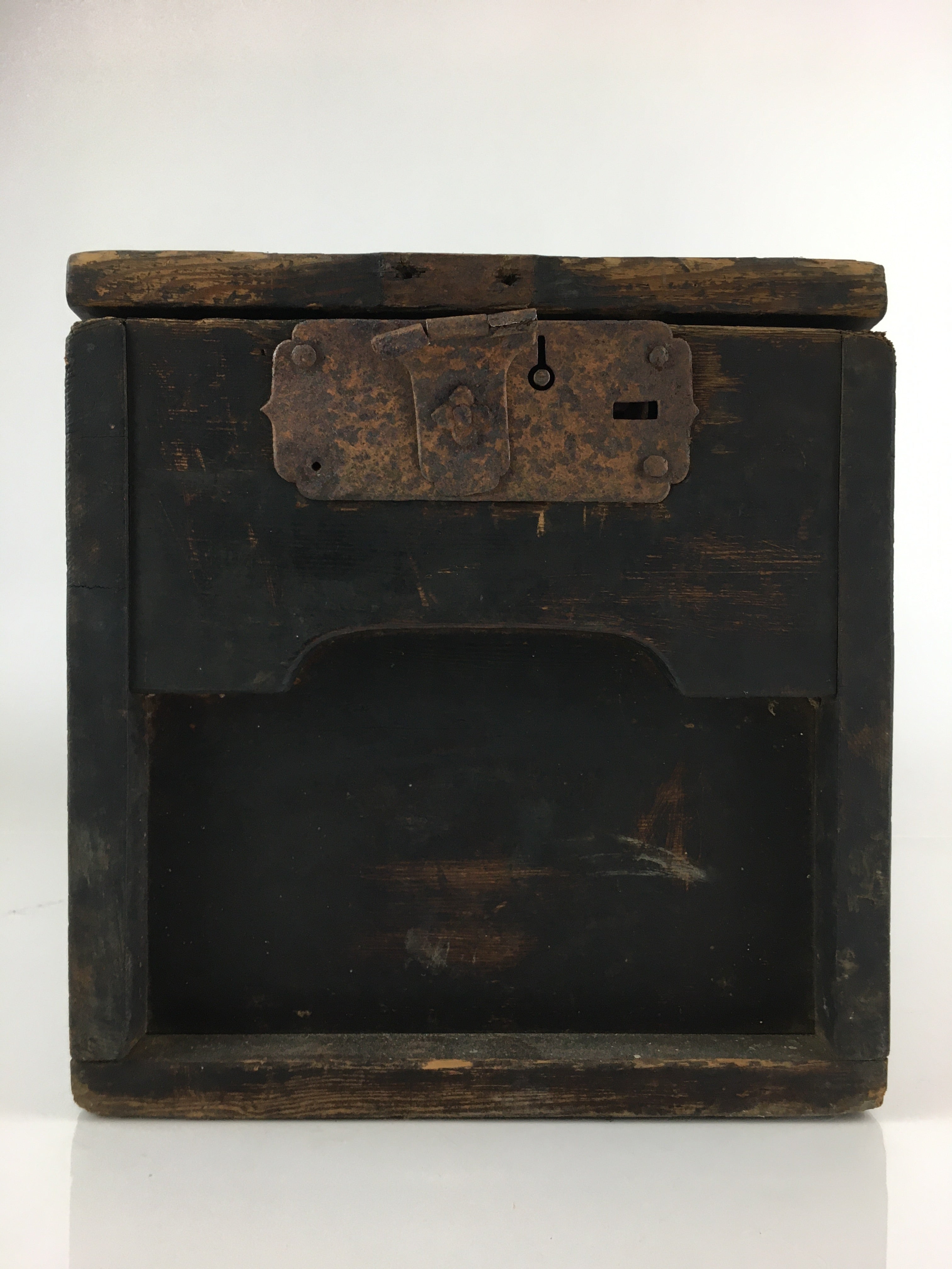 Antique Meiji Era C1850 Japanese Wooden Safe Lockbox Zenibako Kinko WB998