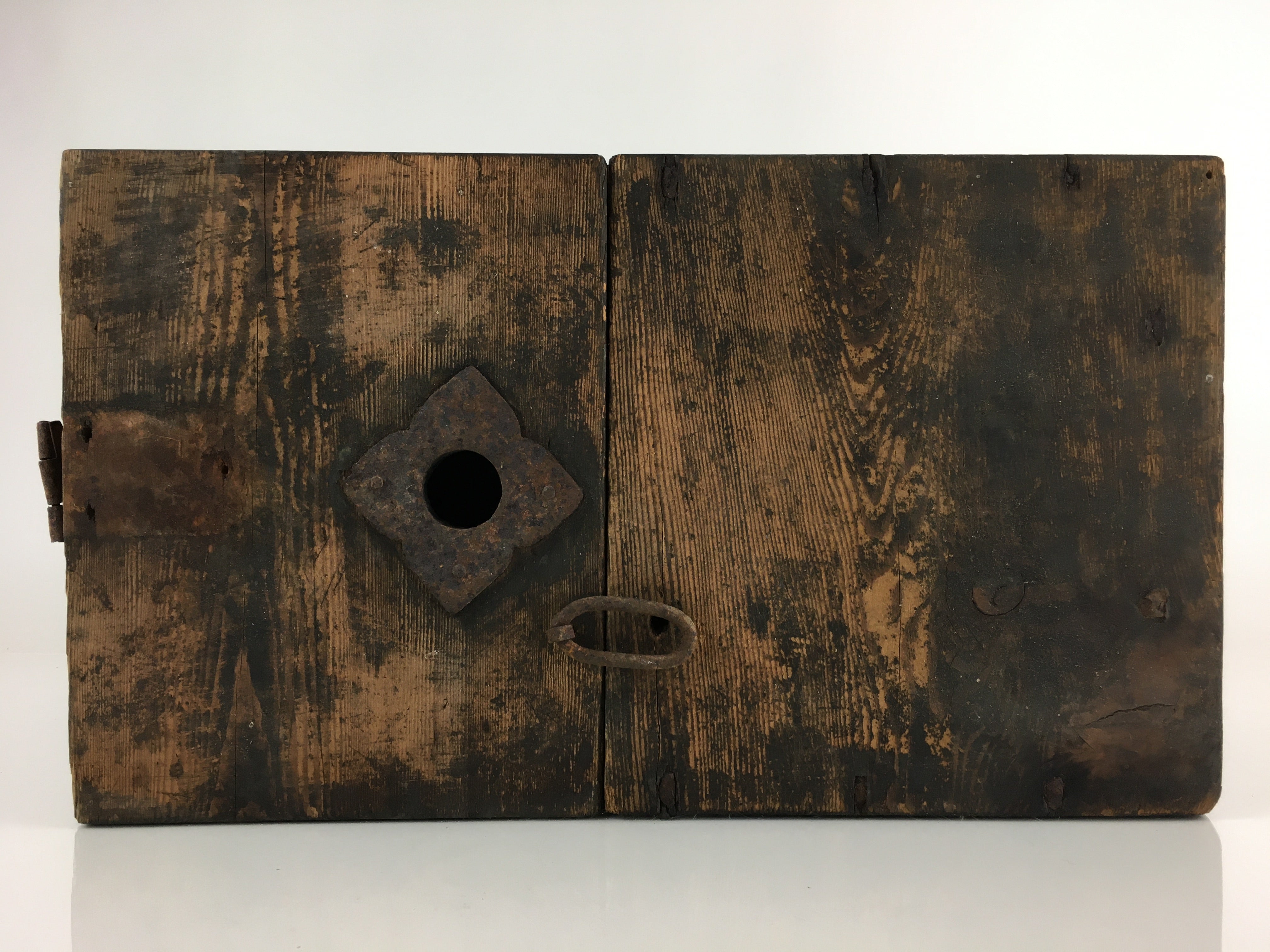 Antique Meiji Era C1850 Japanese Wooden Safe Lockbox Zenibako Kinko WB998