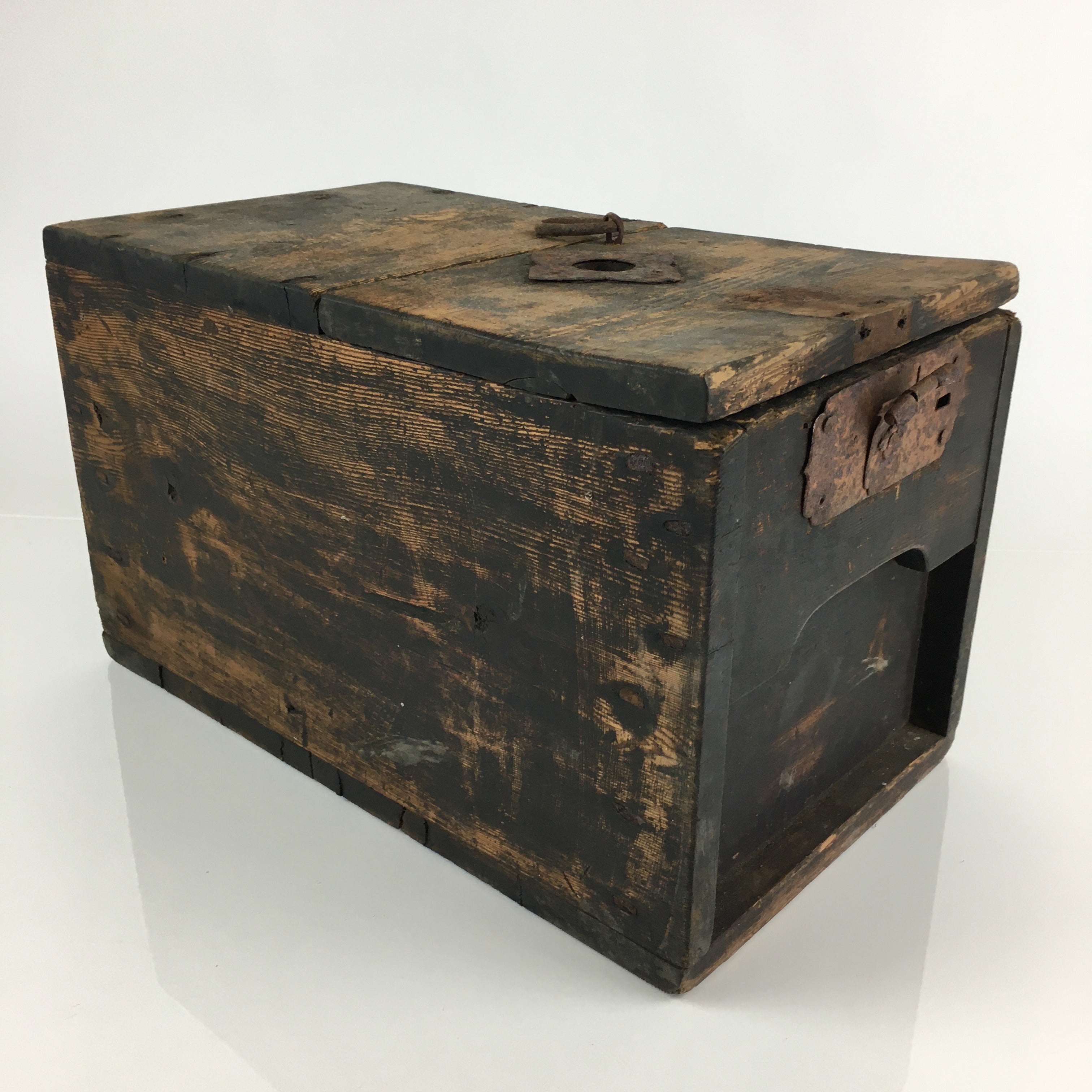 Antique Meiji Era C1850 Japanese Wooden Safe Lockbox Zenibako Kinko WB998