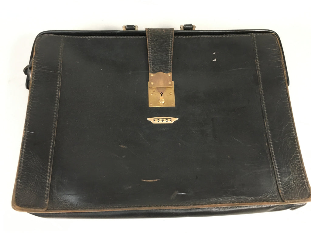 British Business Bag Vtg HH Brand Black Briefcase Leather C1970 KB18