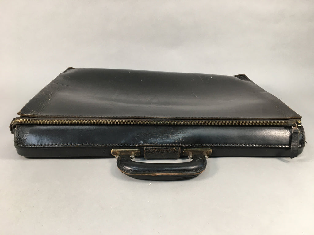 British Business Bag Vtg HH Brand Black Briefcase Leather C1970 KB18