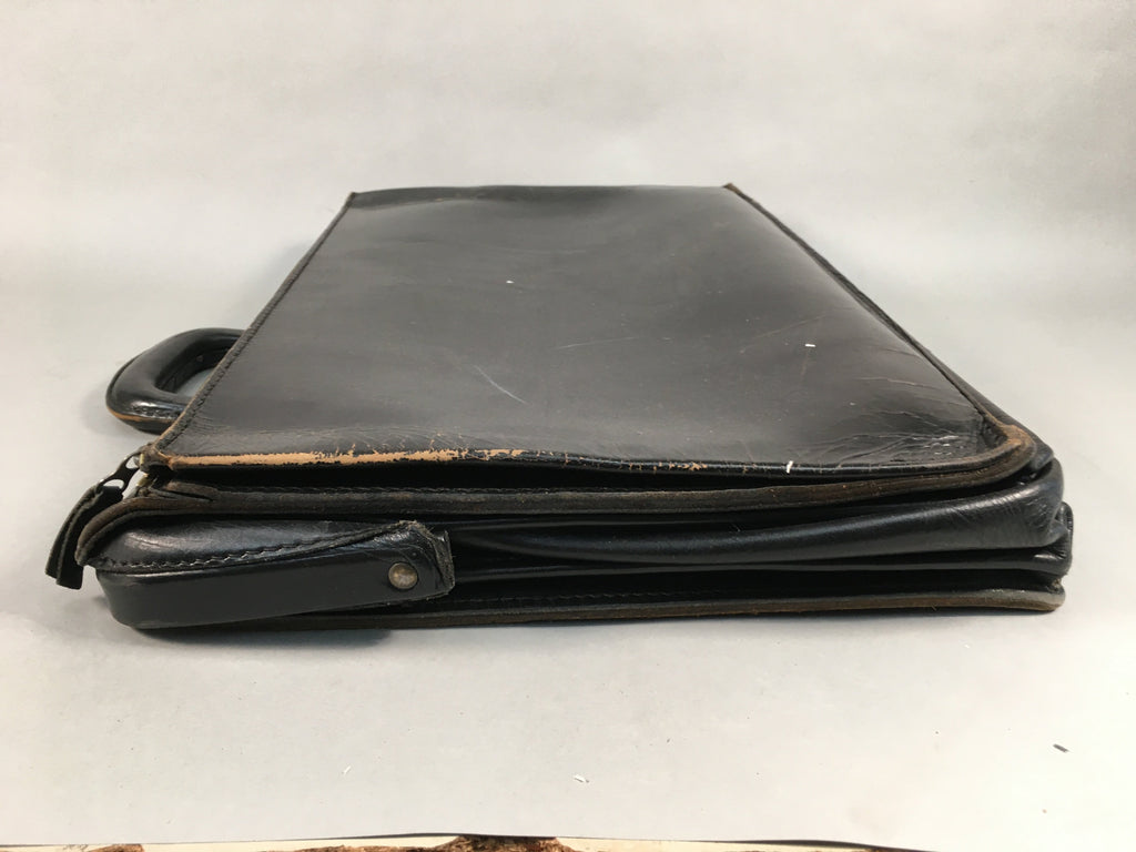British Business Bag Vtg HH Brand Black Briefcase Leather C1970 KB18