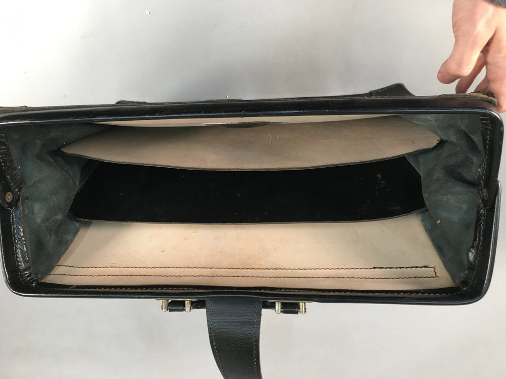 British Business Bag Vtg HH Brand Black Briefcase Leather C1970 KB18