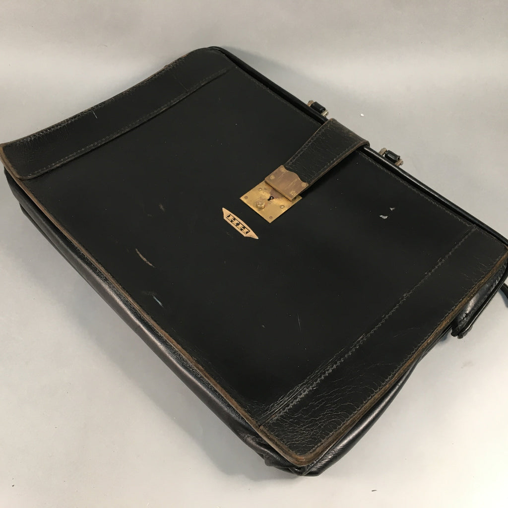 British Business Bag Vtg HH Brand Black Briefcase Leather C1970 KB18