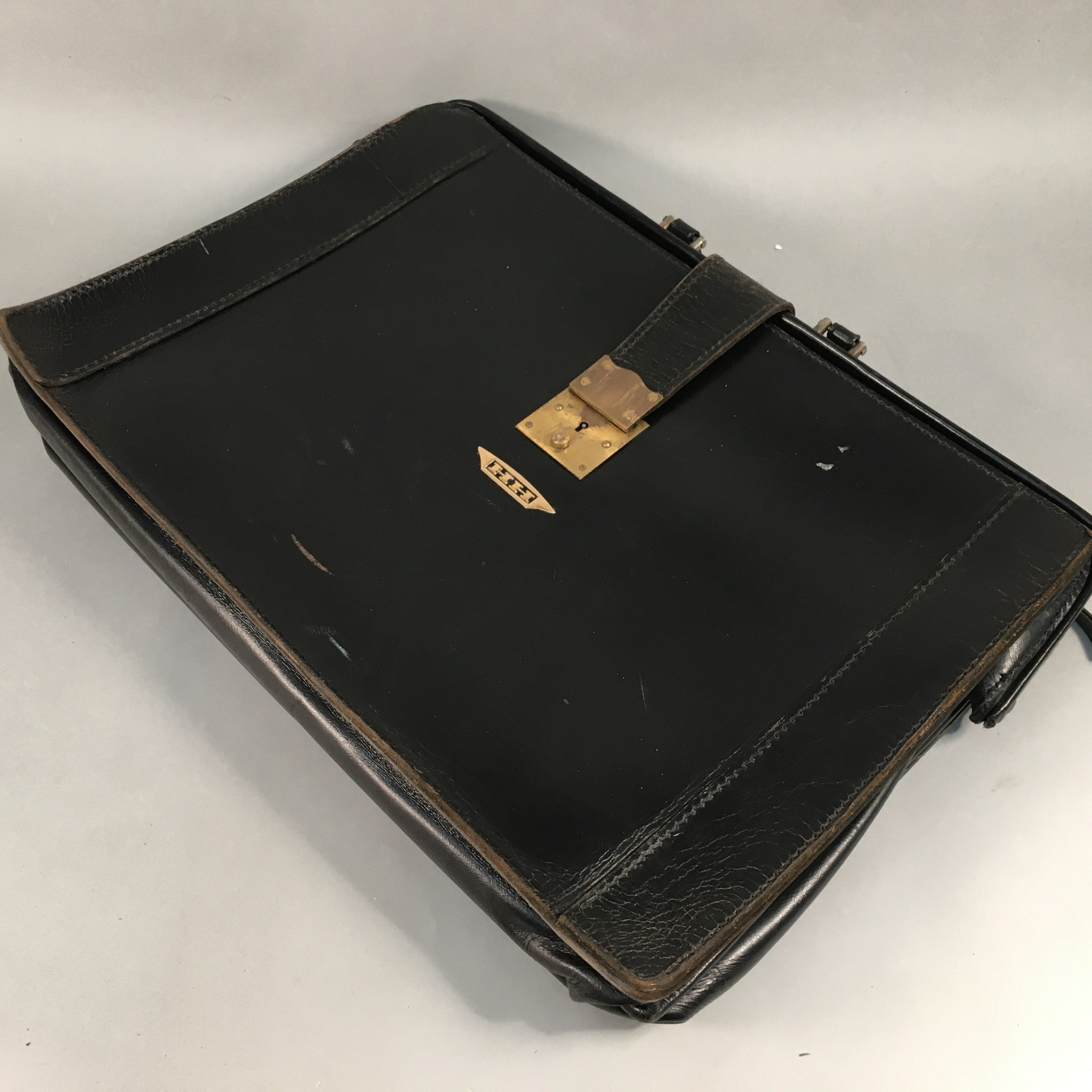 British Business Bag Vtg HH Brand Black Briefcase Leather C1970 KB18