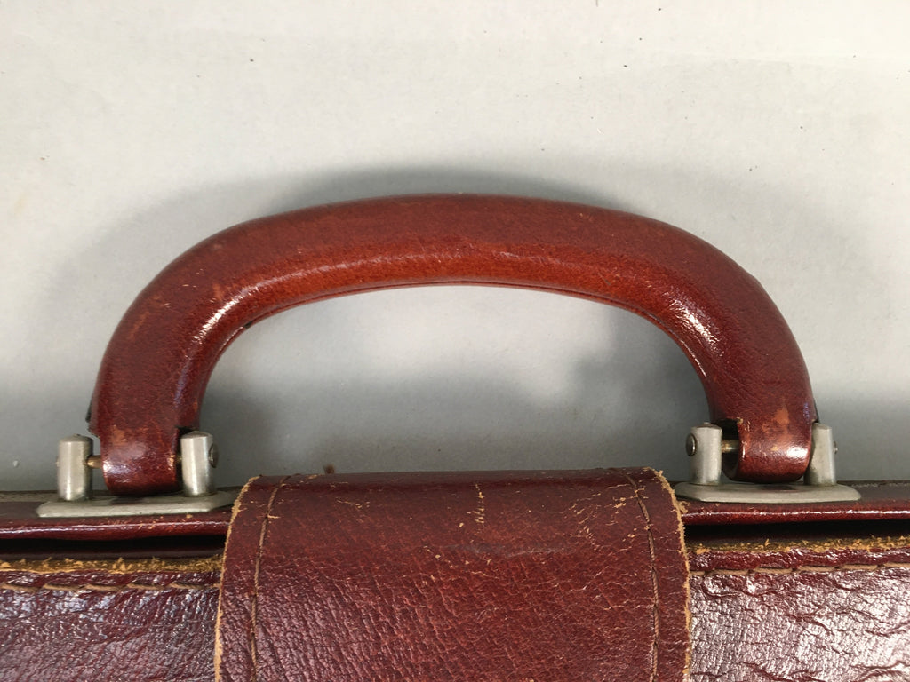 British Business Bag Vtg Unbranded Black Briefcase Leather Reddish Brown KB19