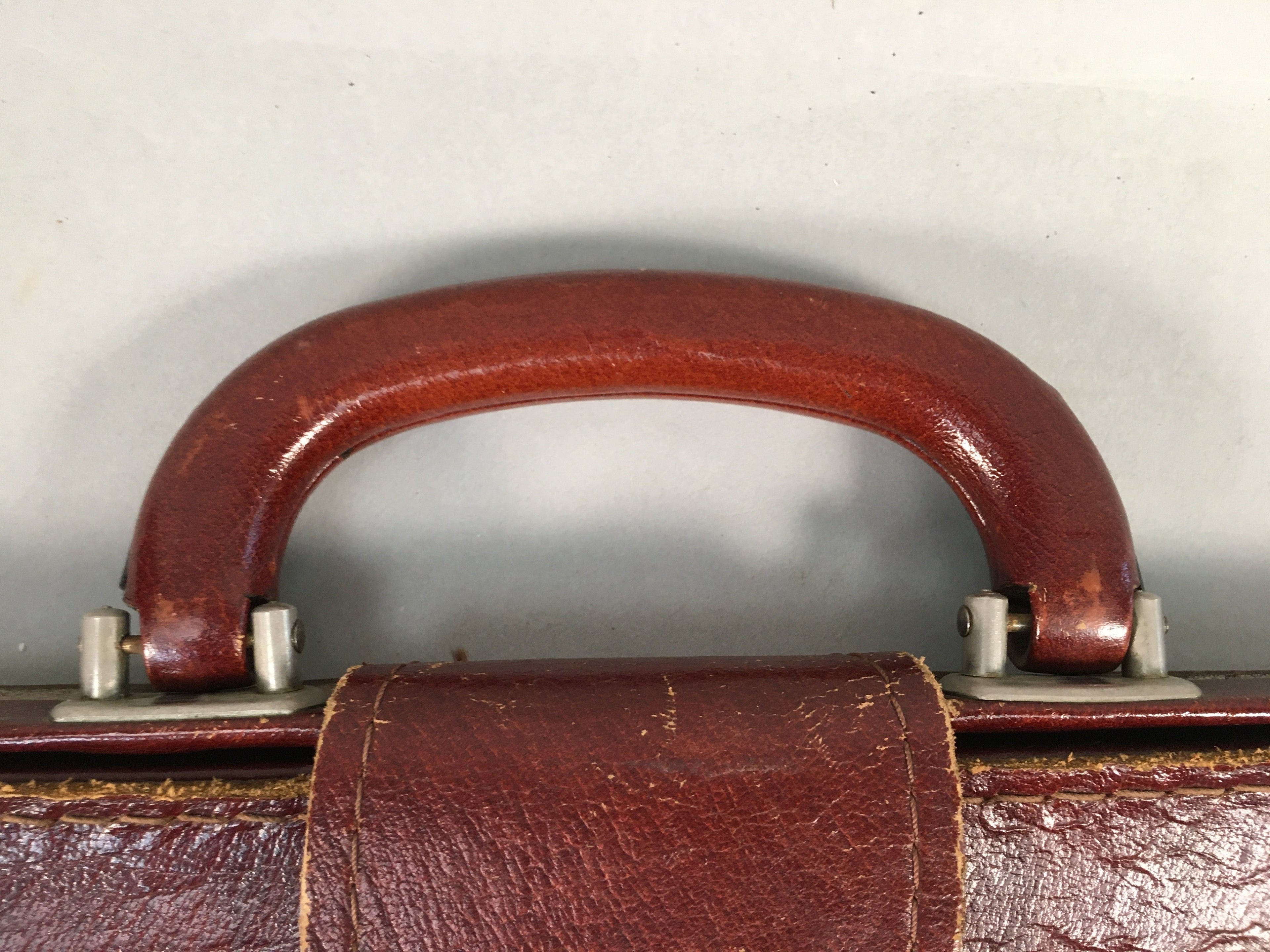 British Business Bag Vtg Unbranded Black Briefcase Leather Reddish Brown KB19