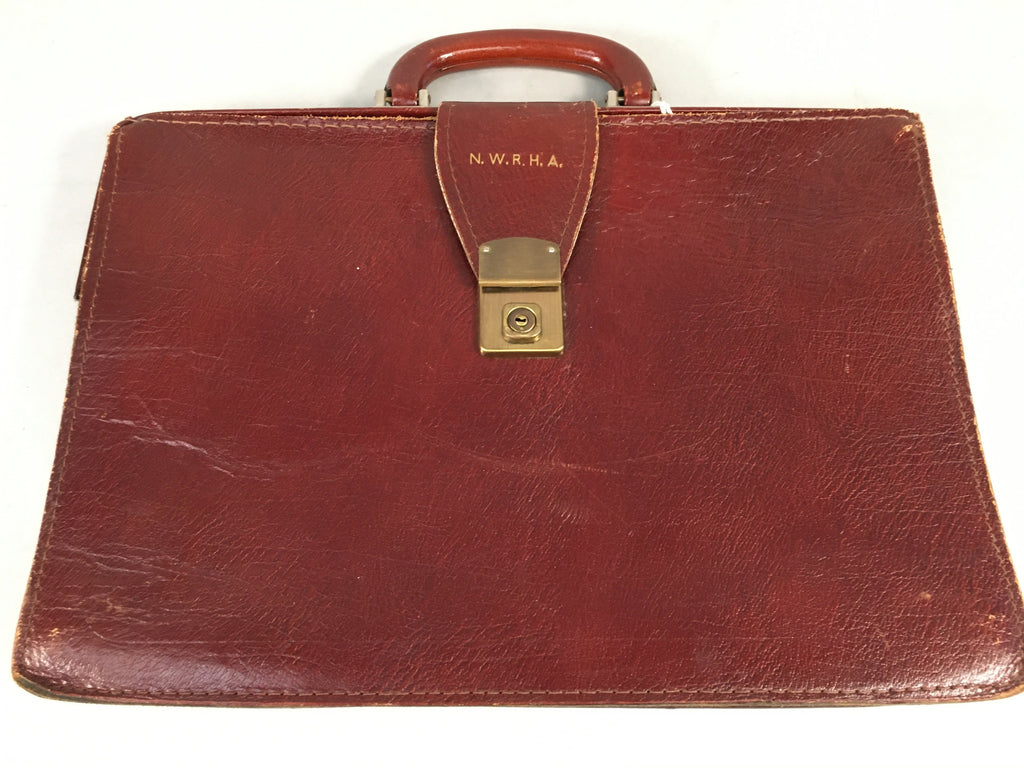 British Business Bag Vtg Unbranded Black Briefcase Leather Reddish Brown KB19